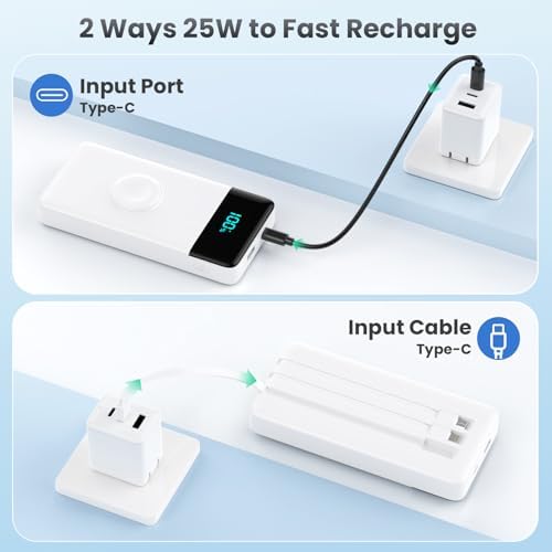 High-Capacity 10800 m Ah Portable Power Bank with Integrated Charging Cables & Wireless Apple Watch Dock – 25 W Quick Charge Solution for i Phone 16/15/14/13/12 & Android Devices – Sleek Pink Design for Effortless Travel – Enhanced Safety Features for Optimal Device Protection