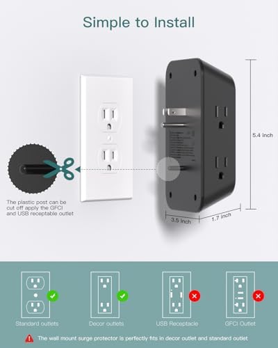 Addtam 5-Outlet Surge Protector with 4 USB Fast Charging Ports – Versatile Outlet Extender Power Strip for Home and Dorm Room Use, Enhanced Safety Features with Built-in Surge Protection, Compact Design for Easy Travel and Maximum Device Compatibility