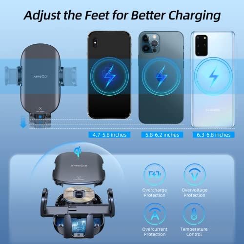 APPS2 15 W Fast Wireless Car Charger & Phone Holder – Versatile Mounting for i Phone 15 Pro Max/Plus, Samsung, LG & More – Ultimate Convenience for Safe Driving with Intelligent Charging Technology – Adjustable Dashboard, Windshield, and Air Vent Compatibility
