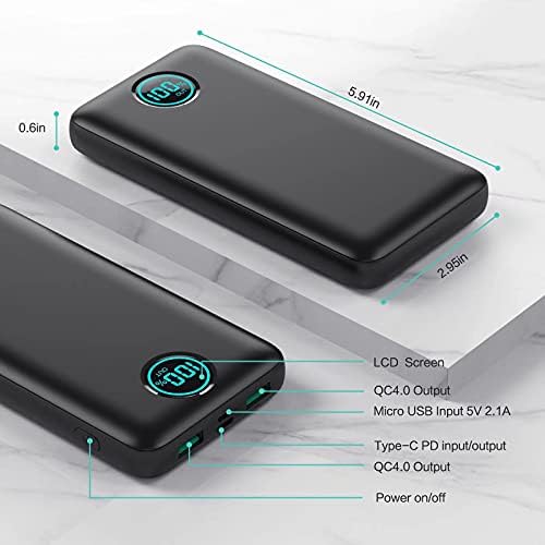 High-Capacity 30,800 m Ah Portable Charger Power Bank with LCD Display – 25 W PD Fast Charging & QC 4.0 for Quick Device Power-Up – Tri-Output Battery Pack for Universal Compatibility with i Phone & Android – Sleek Black Design for On-the-Go Charging