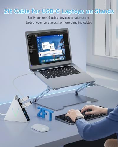Elevate Your Connectivity with the Stylish Pink USB C Hub – 4 USB 3.0 Ports and 2 FT Extension Cables for Seamless Integration with i Pad Pro, Mac Book Pro, Surface & More – Ultimate Performance Meets Chic Design!
