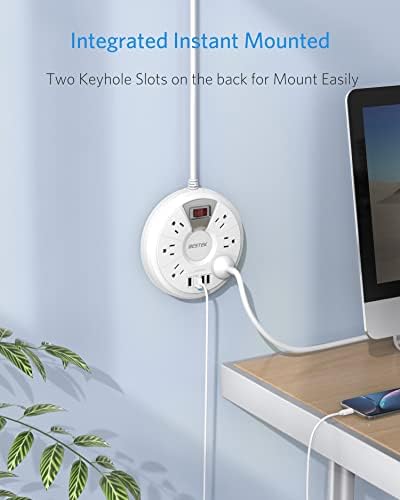 BESTEK Travel Power Strip – 6-Foot Extension Cord with 4 USB Ports & 6 Outlets, Surge Protector for Dorms, Bedside & Cruise Ships, 13 A 125 V, 220 Joules, Enhanced Charging Hub for All Devices, White