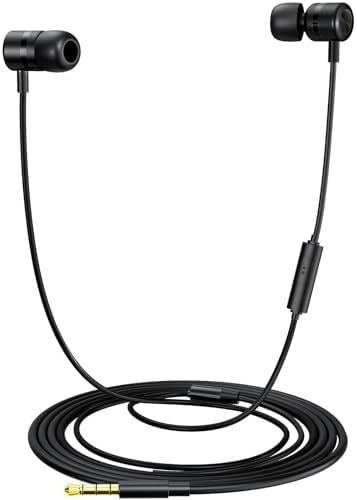 EP-06 Premium Wired Earbuds with Built-in Microphone – Noise-Isolating In-Ear Headphones Featuring HD Bass Audio and Customizable Fit for Smartphones, Laptops, and Computers – 4.9 ft Long Cord with 6 Ear Tips for Ultimate Comfort and Versatility