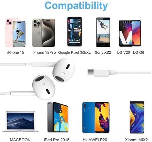 Premium Dual Pack USB-C Earbuds for i Phone 15 – High-Performance Wired In-Ear Headphones with Integrated Mic & Volume Control, Tailored for i Phone 16/15 Pro, Pro Max, i Pad Pro & All USB-C Devices – Superior Sound Quality & Noise Isolation for Audiophiles & Gamers