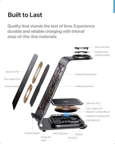 Intoval 3-in-1 Wireless Charging Station: Sleek Fast Charger for i Phone 16/15/14/13/12/11/X Pro Max, Apple Watch 10 Ultra/3 SE/9/8/7/6/5/4/3/2, and Air Pods Pro/4/Pro 2/3 – Ultimate Compatibility and Efficient Power Management in Stylish Silver Finish