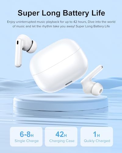 Sleek Rose Gold Wireless Earbuds with Bluetooth 5.3 | 42-Hour Long Battery Life & IPX7 Waterproof Design | Premium Noise Cancelling Earphones for Exceptional Audio | Intelligent LED Display for Seamless Connectivity on i OS & Android