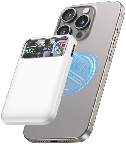 Ultra-Fast Magnetic Power Bank with 11,000 m Ah Capacity and Active Cooling Technology – Transparent Portable Charger for i Phone 14/13/12 Pro & Mag Safe Compatibility – 20 W USB-C Input/Output for Rapid Charging and Enhanced Device Safety
