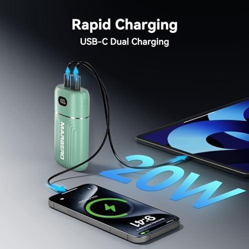 MARBERO Ultra-Lightweight 10,000 m Ah Fast Charging Power Bank – Compact USB-C Charger with 18 W Output for i Phone, i Pad, Samsung Galaxy & Google Devices – Essential Travel Companion with Advanced Safety Features for On-the-Go Power Management