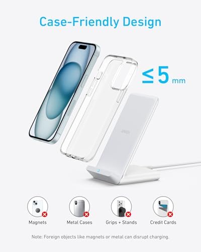 Anker 313 Qi-Certified Fast Charging Stand – 10 W Wireless Charger for i Phone 16 Series & Galaxy S23/S22/S21 – Sleek, Portable Design with Non-Slip Base – Perfect for Home, Office, or Travel – Enhance Charging Efficiency & Style Effortlessly
