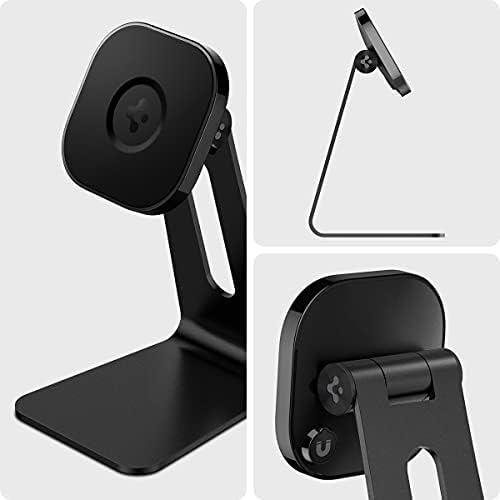 Spigen One Tap Mag Fit Wireless Charger Mount for i Phone 16/15/14/13/12 & Air Pods Pro – Effortless Magnetic Charging Stand with Innovative One Tap Technology, Sophisticated Black Finish, Enhanced Mag Safe Support, and Non-Slip Stability for Seamless Home and Office Charging Solutions