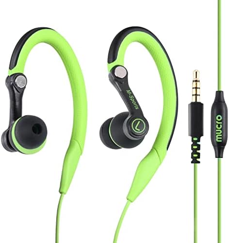 Experience Unmatched Performance with MUCRO Sports Wired Earbuds – Sweatproof Over-Ear Hook Design for Secure Fit, Enhanced Sound Quality, and Integrated Microphone for Calls – Ideal for Running, Gym Workouts, and High-Energy Activities – Compatible with 3.5 mm Jack Devices in Vibrant Green