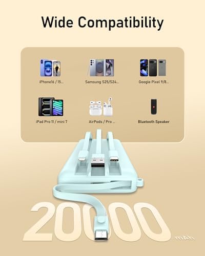 VEEKTOMX 10,000 m Ah Portable Power Bank with Integrated Charging Cables – Slim, Lightweight Fast Charger for i Phone, Samsung, and Android Devices – Essential Travel Companion with Intelligent Charging Technology for On-the-Go Convenience