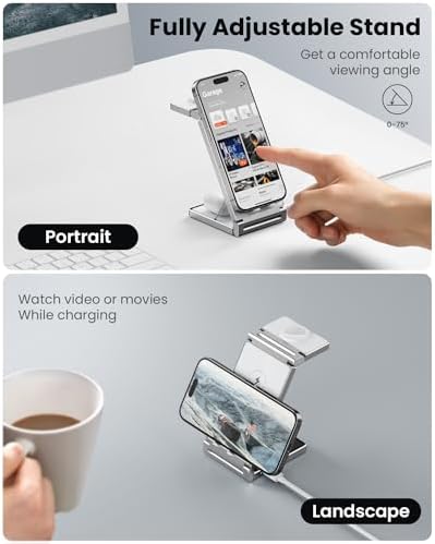 Hohosb Foldable 3-in-1 Magnetic Wireless Charger Station – Premium Zinc Alloy Design for i Phone 15/14/13/12, Air Pods Pro/3/2, and Apple Watch – Mag Safe Compatible, Fast Charging, and Travel-Friendly Solution for All Your Devices (Blue)