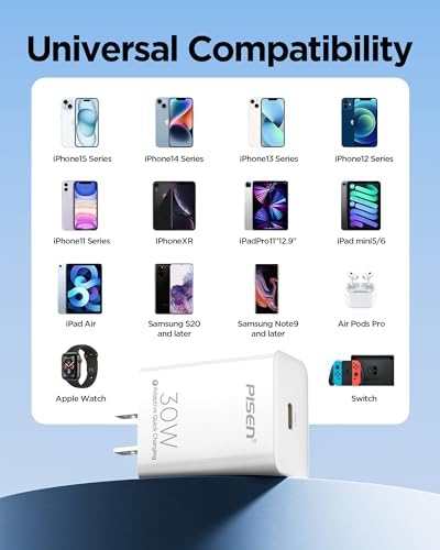 PISEN 65 W Ga N USB-C Fast Charger | 4-Port Compact Wall Adapter with 4 FT Cable | Ultimate Charging Solution for Mac Book Pro, i Pad Pro, Galaxy S23 & i Phone Series | Enhanced Speed, Energy Efficiency & Travel-Friendly Design