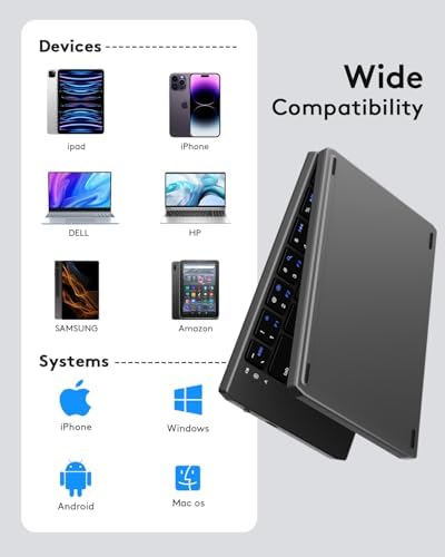 Samsers Portable Foldable Bluetooth Keyboard with Phone Holder – Rechargeable Multi-Device Compatible Wireless Keyboard for i Pad, i Phone, Mac Book, Android & Windows – Ideal Travel Companion for Efficient Typing