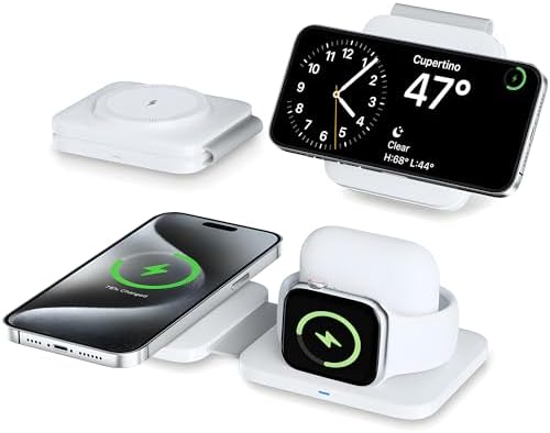 All-in-One Foldable Wireless Charging Station for Apple Devices – Fast and Efficient 3-in-1 Charger for i Phone 12-16, Apple Watch Series 3-10 & Air Pods Pro, Compact Travel Dock for Ultimate Convenience and Organization