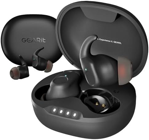 Premium GEARit True Wireless Earbuds – 20-Hour Extended Playtime with Crystal Clear HD Audio for Ultimate Sound Immersion – Sweatproof IPX5 Rating Perfect for Active Lifestyles – Effortless Bluetooth Pairing for i Phone & Android – Essential for Gym, Daily Commutes, and Leisure Listening