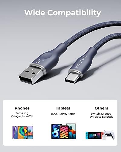 VOLTME Premium Nylon USB C Cable 2-Pack – 6 ft Fast Charging & Data Transfer Cable for Galaxy S10+/S10, Note 10/9, LG V30/V35, Moto Z2/Z3 – Universal Compatibility & Enhanced Durability for Efficient Charging Solutions