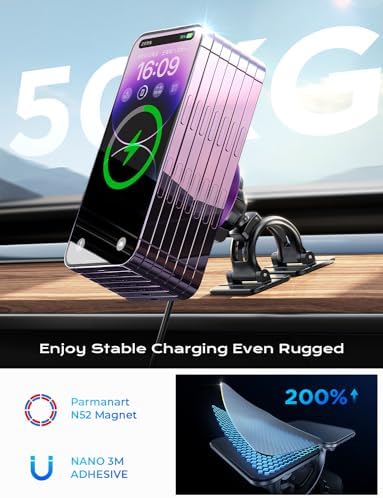 LISEN 15 W Mag Safe Wireless Car Charger – Powerful Magnetic i Phone Mount for Seamless Charging on the Go – Compatible with i Phone 15, 14, 13, 12 – Stylish Dark Purple Design with 360-Degree Adjustable Viewing Angle – Fast Charging Accessory for Effortless Navigation and Hands-Free Use