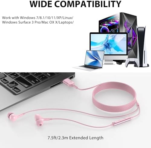 Enhance Your Audio Clarity: Advanced USB Wired Earbuds with 7.5 FT Cord, Noise-Canceling Mic, and Magnetic Storage – Ideal for Zoom Calls, Gaming, and Mac Book Pro Connectivity – Comfort Meets Performance
