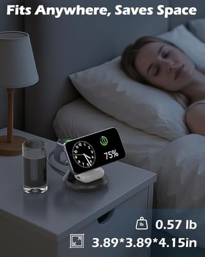 Ultimate 3-in-1 Mag Safe Charging Station: 15 W Fast Wireless Charger with 360° Rotating Dock for i Phone 16/15/14/13/12, i Watch, and Air Pods – Enhanced Magnetic Alignment, Anti-Slip Design, and Dual Orientation Stand for Seamless Charging Experience