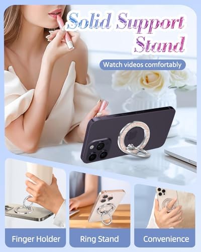 Glamorous Blue Glitter Mag Safe Phone Ring Holder – Stylish Magnetic Grip for i Phone 16, 15, 14, 13 Pro Max & Plus – Secure Finger Stand for Enhanced Control and Protection – Effortless Attachment and Detachment for Fashion-Forward Users