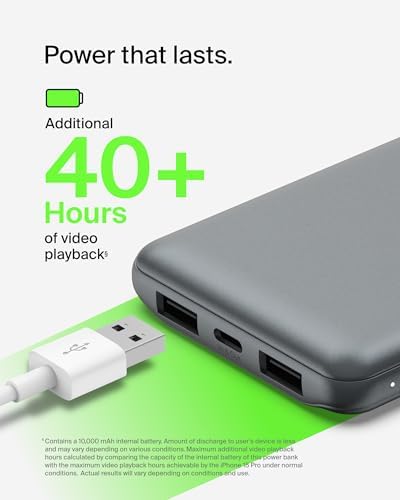 Belkin 10,000 m Ah Portable Charger – Fast Charging USB C Power Bank with Dual USB-A Ports for Multiple Devices, Includes Type-C to Type-A Cable, Compatible with i Phone 16, Samsung Galaxy S25, Nintendo Switch 2, i Pad & More – Lightweight Blue Design for Effortless Portability and Enhanced Power Delivery