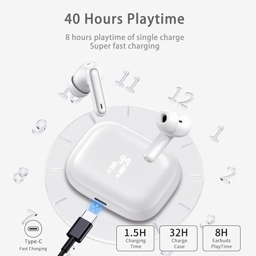 Premium Bluetooth 5.3 Wireless Earbuds with Deep Bass and 40-Hour Playtime – IP7 Waterproof In-Ear Headphones Featuring 4 HD Microphones for Crystal-Clear Calls and Ergonomic Comfort – Ideal for Android & i OS Users in Vibrant Green