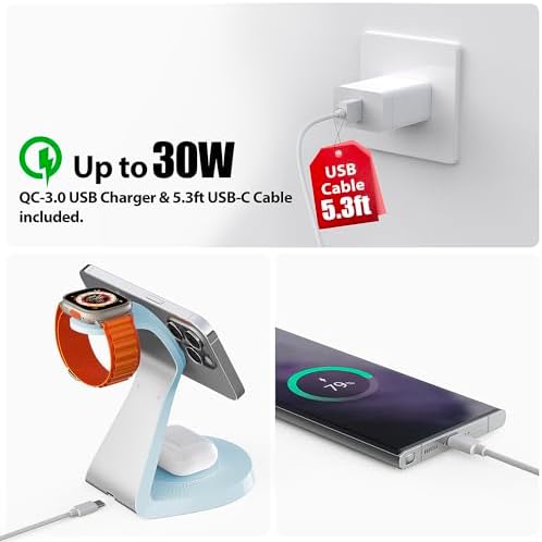Ultimate 3-in-1 Mag Safe Charging Station for Apple Devices – Fast Wireless Charger for i Phone 16/15/14/13/12, Air Pods & Apple Watch with USB-C Compatibility – Sleek, Space-Saving Design for Home and Office Use