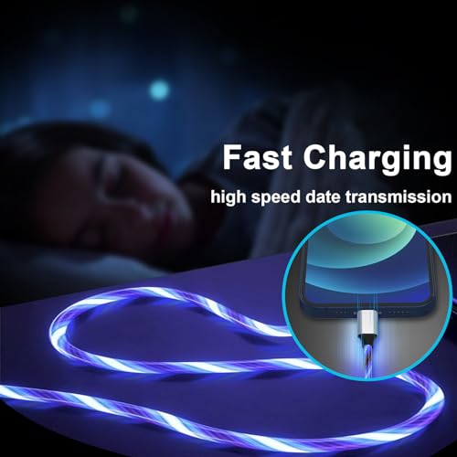 Illuminate Your Charging Experience: 6 ft LED Light-Up MFi Certified i Phone Charger Cable – Fast Charging for i Phone 14, 13, 12, 11 Pro Max, XR, X, SE, 8 Plus, i Pad & i Pod (Vibrant Purple) – Stylish, Durable, and Convenient Performance