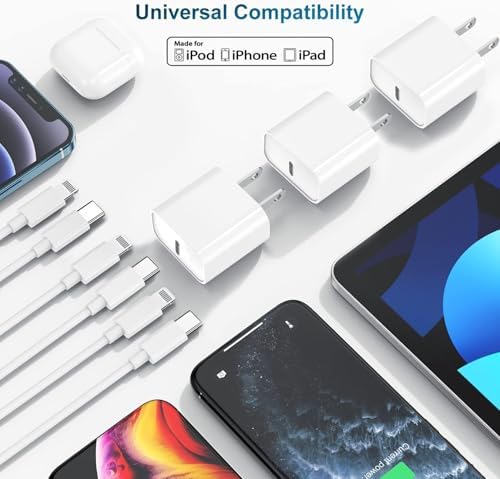 Ultra-Fast 20 W USB-C Charger with 6-Foot Lightning Cable – Convenient 3-Pack for i Phone 14/13 Pro, Ideal for Home and Travel – Superior Durability and Extended Reach for Effortless Charging Anytime