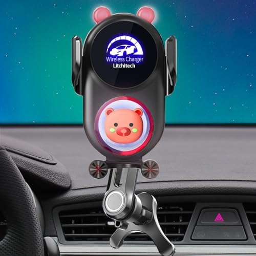 Stylish Wireless Car Charger Mount with Auto-Clamping Smart Sensor – Adorable Black Demon Design for Effortless Charging and Secure Phone Holding, Compatible with i Phone and Samsung Devices, Fast Charging Technology for Ultimate Convenience