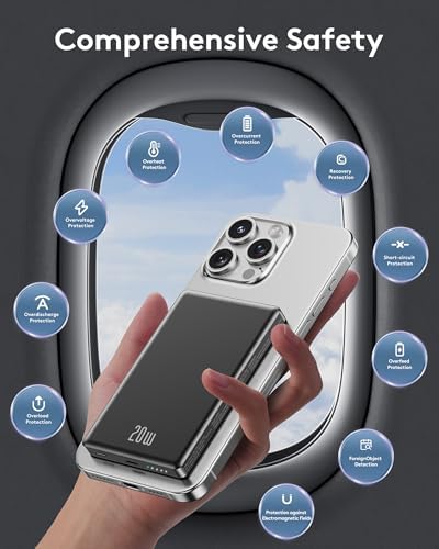 Ultra-Slim 10,000 m Ah Mag Safe Power Bank for i Phone 16/15/14/13/12 – Fast Wireless Charging in Sleek Metallic Black, Magnetic Attachment for Hassle-Free Portability and Quick Power-Ups – Ideal Travel Companion for On-the-Go Charging Solutions