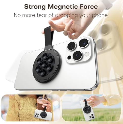 Universal Magnetic Suction Phone Grip by TAURI – 360° Rotating Hands-Free Holder for i Phone 16 Pro Max, i Phone 15, Android & Samsung S25 – Durable Silicone Design for Secure Grip and Enhanced Usability, Perfect for Multitasking and Easy Transport