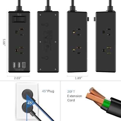 15 Ft Flat Plug Power Strip with 6 AC Outlets and 3 USB Ports – Tcstei Compact Extension Cord for Home, Office, and Dorm Room – Versatile ETL Certified Power Solution with Fast Charging and Space-Saving Design