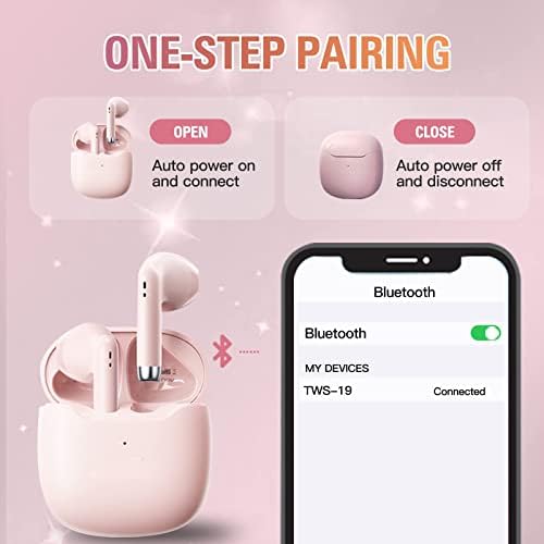 Chic Pink True Wireless Earbuds with Advanced Bluetooth 5.3 – Immersive Noise Cancellation, Powerful Deep Bass & Integrated Microphone – Waterproof Sports-Proof Design for On-the-Go Lifestyle – Perfect Fit for i Phone & Android Users – Transform Your Listening Journey Now!