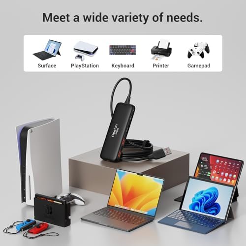 Revolutionize Your Connectivity with the Qeefun 4-Port USB 3.0 Hub – High-Speed 5 Gbps Data Transfer, Individual LED Power Switches, and 2 ft Extension Cable for Ultimate Flexibility – Perfect USB Splitter for Laptops, PCs, i Macs, and More! Enhance Your Workspace Efficiency and Control Multiple Devices Effortlessly!