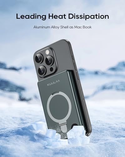 Kuulaa 10000 m Ah Magnetic Power Bank with LED Display – PD 20 W Fast Charging, Ultra-Slim Portable Charger for i Phone 16/15/14/13/12 – Mag Safe Wireless Battery Pack with Built-in Stand for Enhanced Mobility and Convenience