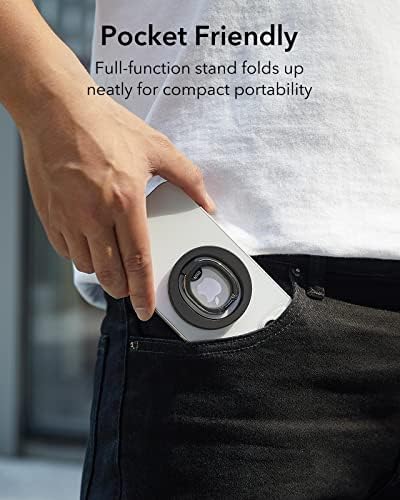 Magnetic Phone Ring Holder with 2-Way Adjustable Stand for i Phone and Galaxy – ESR Halo Lock Grip for Enhanced Stability, Secure Comfort, and Effortless Wireless Charging – Premium Zinc-Alloy Design, 1,200 g Magnetic Hold, Versatile Portrait/Landscape Viewing – Ideal for Caseless Phones and Mag Safe Cases – Black Finish for Modern Aesthetics