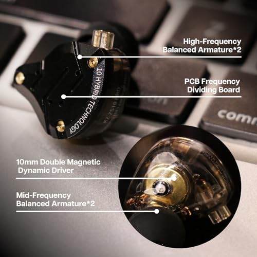Linsoul KZ ZS10 Pro Hybrid IEM Earbuds – 4 BA + 1 DD High-Fidelity Wired In-Ear Monitors with Stainless Steel Faceplate and Detachable Cable, Ideal for Musicians and Gamers with Built-in Mic, Unmatched Sound Clarity and Versatile Compatibility