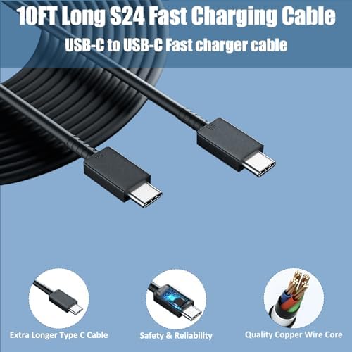 Ultra-Fast 25 W Type-C Charger for Galaxy S-Series – 10 ft USB-C Cable for S25, S24, S23, S22 – Rapid Power Delivery with Superior Safety Features for Mobile Professionals and On-the-Go Users