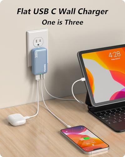 Sleek Light Blue 30 W Dual-Port USB Wall Charger – Ultra-Fast Charging for i Pad Pro, i Phone 12/14/15 & Galaxy S22 – Compact & Travel-Friendly Design with Advanced Safety Features for Effortless Connectivity