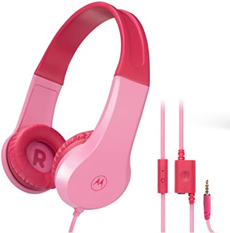 Motorola Moto JR200 Kids Over-Ear Headphones – Safe 85 d B Volume-Limited Design with Built-in Microphone & Audio Splitter – Comfortable, Durable Headphones for School, Home, and Travel in Vibrant Blue for Young Listeners