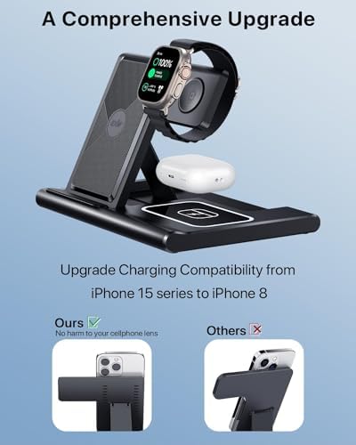 Sleek 3-in-1 Wireless Charging Station for i Phone 15/14/13/12/11, Apple Watch & Air Pods Pro – Fast, Efficient, and Stylish Device Charger with Safety Features for Home or Office Use