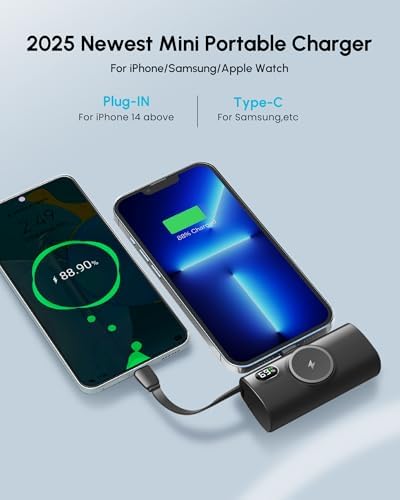 Compact Blue Power Bank for i Phone – 5000 m Ah Fast Charging Mini External Battery with USB Type C Cable – Sleek, Lightweight Design for i Phone 14/13/12/15 Pro Max and More – Essential Travel Charger for On-the-Go Power Solutions