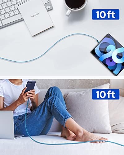 20 ft Braided USB C to C Charging Cable – Ultra-Durable 60 W Power Cord for Fast Charging, Compatible with Samsung Galaxy, Pixel, i Pad Pro/Air, Mac Book Pro/Air – Ideal for Hassle-Free Device Connectivity and Extended Reach