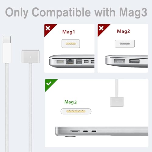Upgrade Your Charging Game: 140 W USB-C to Magnetic 3 Cable (2 m/6.6 ft) for Seamless Compatibility with 2022/2023 Mac Air & Pro Models, Enhanced Rapid Charging & Durable Braided Design for Optimal Performance and Convenience