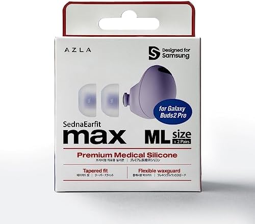 Upgrade Your Galaxy Buds 2 Pro with AZLA Sedna Earfit MAX Tips – Premium Silicone Earbud Replacement for Enhanced Noise Isolation, Comfort, and Performance – Samsung-Certified Ear Tips for Superior Sound Quality and Secure Fit