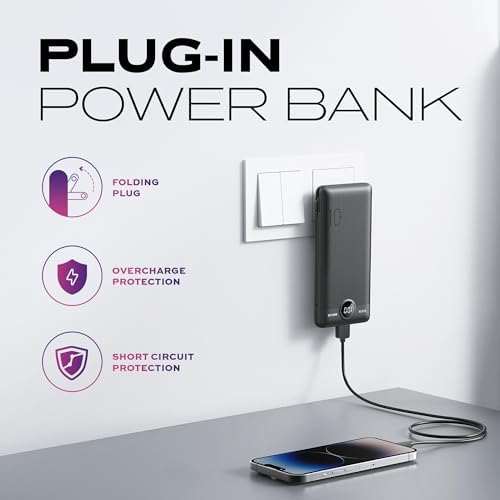 Statik Go Hub Slim 10000 m Ah Portable Charger with Built-in Cables – Universal Power Bank with Wall Plug for Fast Charging Multiple Devices on the Go – Lightweight Travel Charger for Smartphones and Tablets