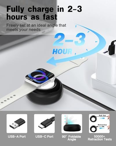 Ultra-Fast Magnetic USB-C Charger for Apple Watch – Compact Retractable Design for All Models Including Series 1-10, SE & Ultra – Durable Travel Essential for Effortless Power and Everyday Reliability